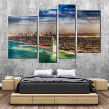 Load image into Gallery viewer, Dubai Beach Canvas Wall Art Green Umm Suqeim Beach  4 Piece Canvas Beautiful Brown City Skyline Canvas Print 
