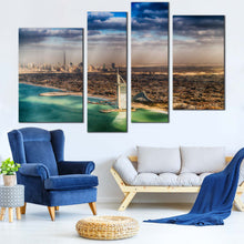 Load image into Gallery viewer, Dubai City Canvas Wall Art Brown City Skyline Seascape Multiple Canvas Green Umm Suqeim Beach  4 Piece Canvas Print 
