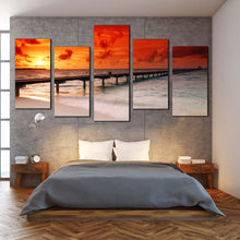 Load image into Gallery viewer, Dusk at beach pier white sands waves canvas prints For Bedroom
