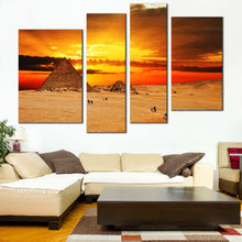 Load image into Gallery viewer, Egypt  Desert  Canvas  Print  Brown  Giza  Necropolis  Camel  Pyramid  Living  Room  4  Piece  Canvas  Wall  Art  Yellow  Cloudy  Sunset  Sky  Desert  Multiple  Canvas In Living Room
