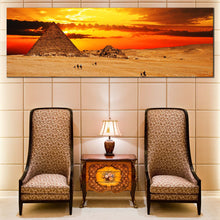 Load image into Gallery viewer, Egypt  Pyramid  Canvas  Wall  Art  Yellow  Red  Cloudy  Sunset  Sky  Canvas  Print  Brown  Giza  Necropolis  Desert  1  Piece  Wide  Canvas In Living Room
