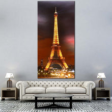 Load image into Gallery viewer, Eiffel  Tower  Canvas  Print  Paris  Red  Sky  City  Night  Living  Room  Vertical  Canvas  Artwork  Yellow  Tower  Lights  Cityscape  Canvas  Wall  Art For Living Room
