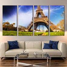 Load image into Gallery viewer, Eiffel Tower Lightning stormy sky Paris 4 panel canvas artwork For Living Room
