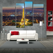 Load image into Gallery viewer, Eiffel Tower Lights Paris city in evening 4 panel canvas artwork For Living Room
