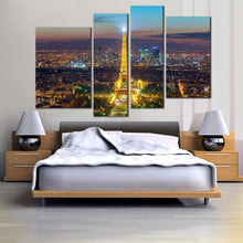 Load image into Gallery viewer, Eiffel Tower Lights Paris city in evening 4 panel canvas artwork For Your Bedroom
