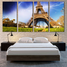 Load image into Gallery viewer, Eiffel Tower Lights Paris evening 4 panel canvas print For Your Bedroom
