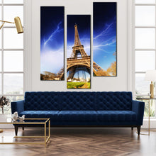 Load image into Gallery viewer, Eiffel  tower  with  meadows  paris  triptych  canvas  print In Living Room
