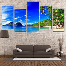 Load image into Gallery viewer, El Nido Canvas Wall Art Palawan Blue Sky Ocean Beach Canvas Print Tropical Island  5 Piece Canvas Set Green Palm Trees Beach Multi Canvas For Living Room
