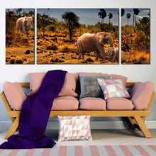 Load image into Gallery viewer, Elephants  Mountains  Sky  Palm  Trees  Triptych  Wall  Art For Living Room
