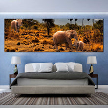 Load image into Gallery viewer, Elephants  in  mountains  sky  palm  trees  panoramic  canvas  artwork For Bedroom
