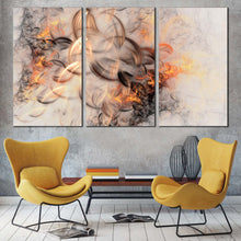 Load image into Gallery viewer, Embossed Fractal Canvas Wall Art Smoke Texture Abstract 3 Piece Multiple Canvas Orange White Modern Abstract Canvas Print In Living Room
