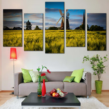 Load image into Gallery viewer, English Windmill Canvas Wall Art Green Field Trees Windmill Scenery 5 Piece Multi Canvas Artwork
