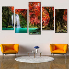 Load image into Gallery viewer, Erawan Waterfall Canvas Print Thailand Waterfall Forest Canvas Set Hin Rong Kla National Park  5 Piece Multiple Canvas
