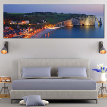 Load image into Gallery viewer, Etretat Cliff Canvas Print Green Village Cliff Ocean Canvas Wall Art Blue Normandy France City Beach Bedroom 1 Piece Canvas Artwork in bedroom
