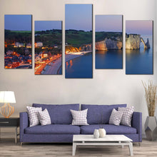 Load image into Gallery viewer, Etretat Cliff Canvas Print Green Village Cliff Ocean Canvas Wall Art Blue Normandy France City Beach  5 Piece Canvas Set For Your Living Room
