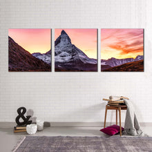 Load image into Gallery viewer, Europe Mountain Canvas Wall Art Yellow Sky Riffelseelake 3 Piece Multiple Canvas Switzerland White Matterhorn Mountain Canvas Print
