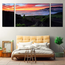 Load image into Gallery viewer, Europe  Mountains  Canvas  Print  Green  La  Palma  Spain  Landscape 3  Piece  Canvas  Wall  Art  Red  Yellow  Cloudy  Sunset  Sky  Triptych  Canvas  Set  For Bedroom
