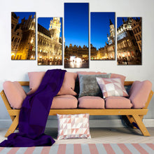 Load image into Gallery viewer, Evening on the Grote Markt and La Grand Place 5 panel panel wall art In Living Room
