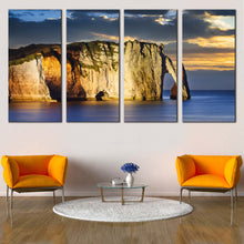 Load image into Gallery viewer, Falaise d Amont Canvas Wall Art Blue Etretat Ocean Canvas Normandy France Yellow Ocean Mountains Canvas Print In Living room 
