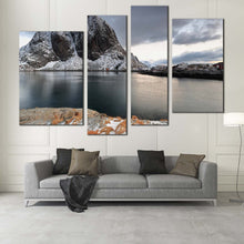 Load image into Gallery viewer, Festhaeltinden peak hamnoy Fishing Village 4 panel canvas prints 
