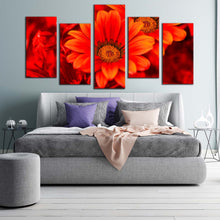 Load image into Gallery viewer, Floral Closeup Canvas WallArt Beautiful Red Flowers Canvas Print Abstract Flowers 5 Piece Canvas In Bedroom
