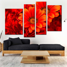 Load image into Gallery viewer, Flowers Closeup Canvas Wall Art Beautiful Floral Canvas Art Abstract Red Flowers 4 Piece Canvas Print
