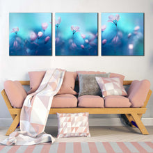 Load image into Gallery viewer, Flowers Primroses Canvas Wall Art White Flowers Blue Sky Canvas Print Pink Flower Digital Painting 3 Piece Canvas Set In Living Room
