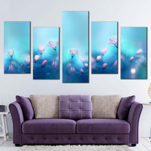 Load image into Gallery viewer, Flowers Primroses Canvas Wall Art White Flowers Blue Sky Canvas Print Pink Flower Digital Painting 5 Piece Canvas Set In Living room
