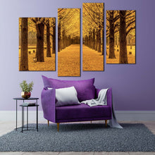 Load image into Gallery viewer, Forest Path Canvas Print Orange Autumn Forest Canvas Wall Art Orange Autumn Road 4 Piece Multi Canvas Artwork
