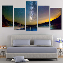 Load image into Gallery viewer, Forest Road Canvas Wall Art Blue Milky Way Sky  5 Piece Canvas Print Yellow Scenery Sunset Multi Canvas
