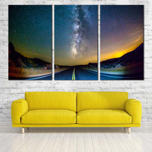 Load image into Gallery viewer, Forest Road Canvas Wall Art Blue Milky Way Sky  3 Piece Canvas Print Yellow Scenery Sunset Multi Canvas For Living room
