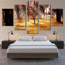 Load image into Gallery viewer, Forest  Scenery  Canvas  Wall  Art  Red  Trees  Autumn  Forest    5  Piece  Canvas  Print  Beautiful  Yellow  Fields  Scenery  Multi  Panel  Canvas For Bedroom
