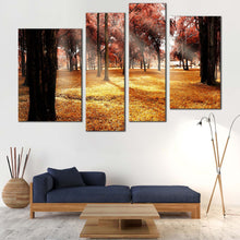 Load image into Gallery viewer, Forest Scenery Canvas Wall Art Red Trees Autumn Forest  4 Piece Canvas Print Beautiful Yellow Fields Scenery Multi Panel Canvas 
