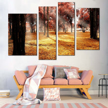 Load image into Gallery viewer, Forest Trees Canvas Wall Art Yellow Fields Nature Scenery 4 Piece Multiple Canvas Red Autumn Trees Forest Canvas Print 
