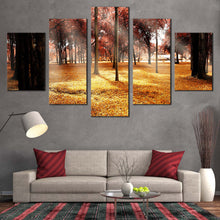 Load image into Gallery viewer, Forest  Trees  Canvas  Wall  Art  Yellow  Fields  Nature  Scenery  5  Piece  Multiple  Canvas  Red  Autumn  Trees  Forest  Canvas  Print In Living room
