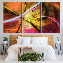 Load image into Gallery viewer, Fractal Design Canvas Wall Art 3D Abstract Digital Artwork Multi Canvas Colorful Abstract Fractal 3 Piece Canvas Print In Bedroom
