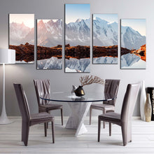 Load image into Gallery viewer, France Landscape Canvas Print Clear Water Chesery Lake Canvas Print White Monte Bianco Mountain 5 Piece Canvas WallArt For Dining Room
