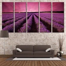 Load image into Gallery viewer, France Valensole Canvas Wall Art Beautiful Black Landscape Scenery Sunrise Multi Canvas Artwork Purple Lavender Fields In Living Room
