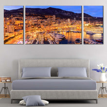Load image into Gallery viewer, French  Riviera  Canvas  Print  Yellow  Monte  Carlo  Beach  Reflection  Canvas  Set  Blue  Sky  Monaco  Harbour  Cityscape 3  Piece  Canvas  Wall  Art For Bedroom
