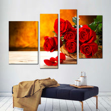 Load image into Gallery viewer, Fresh Roses Canvas Wall Art Red Rose 4 Piece Canvas Print, Rosses Brown Wall Background Multi Canvas
