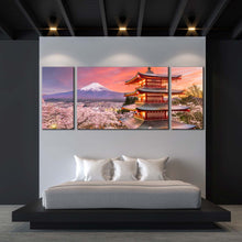 Load image into Gallery viewer, Fujiyoshida Mountain Canvas Wall Art Japan Chureito Pagoda 3 Piece Canvas Print White Mount Fuji Mountain Multiple Canvas For Bedroom
