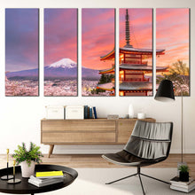 Load image into Gallery viewer, Fujiyoshida Mountain Canvas Wall Art Japan Chureito Pagoda 5 Piece Canvas Print White Mount Fuji Mountain Multiple Canvas For Living Room
