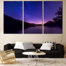 Load image into Gallery viewer, Galaxy Mountain Canvas Print Blue Starry Night Canvas Purple Mountain Lake  3 Piece Canvas Wall Art For Living Room
