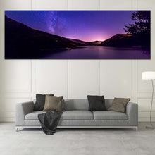 Load image into Gallery viewer, Galaxy  Mountain  Canvas  Print  Blue  Starry  Night  Wide  Canvas  Purple  Mountain  Lake  Living  Room  Panoramic  Canvas  Wall  Art For Living Room
