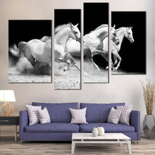 Load image into Gallery viewer, Galloping Horses Canvas Wall Art Running Horses Stallions Canvas Print Herd Of Grey White Horses  4 Piece Canvas 
