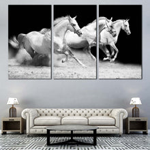 Load image into Gallery viewer, Galloping Horses Canvas Wall Art Running Horses Stallions Canvas Print Herd Of Grey White Horses  3 Piece Canvas For Living Room
