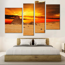 Load image into Gallery viewer, Giza  Necropolis  Canvas  Wall  Art  Egypt  Brown  Camel  Desert  Multiple  Canvas  Yellow  Cloudy  Sunset  Sky  Pyramid  Bedroom  4  Piece  Canvas  Print For Bedroom
