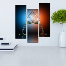 Load image into Gallery viewer, Glasses  of  champagne  with  splash  isolated  on  Red  Blue  Background  triptych  wall  art 
