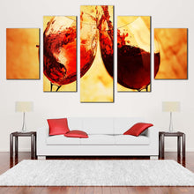 Load image into Gallery viewer, Glasses of red wine isolated on orange yellow Background 5 panel wall art For Living room
