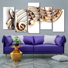 Load image into Gallery viewer, Gold Music Notes On Wavy Lines Canvas Print In Your Living Room
